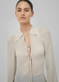 The Frankie Shop Beare Park Silk Georgette Tie Blouse Dress Powder Online