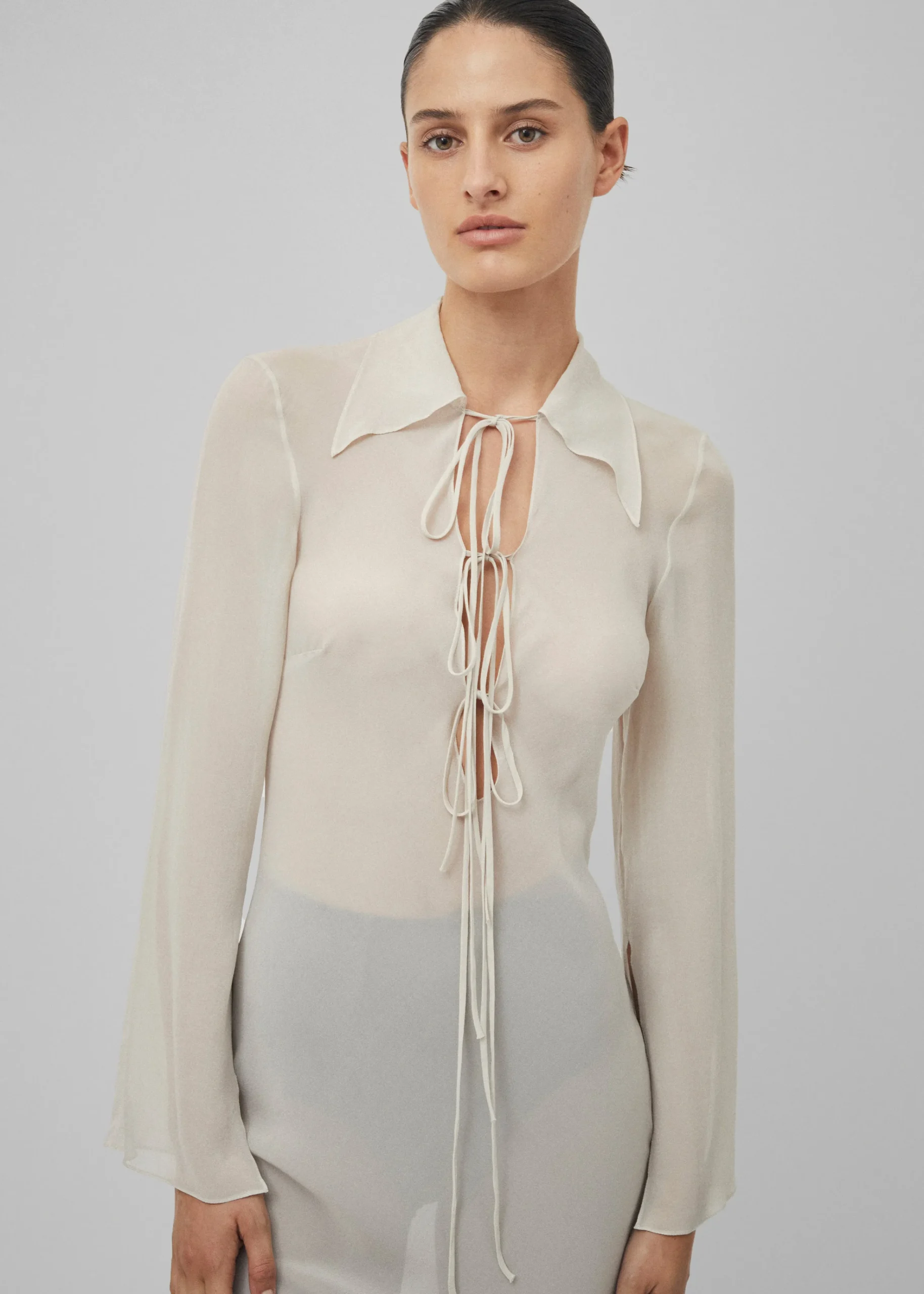 The Frankie Shop Beare Park Silk Georgette Tie Blouse Dress Powder Online