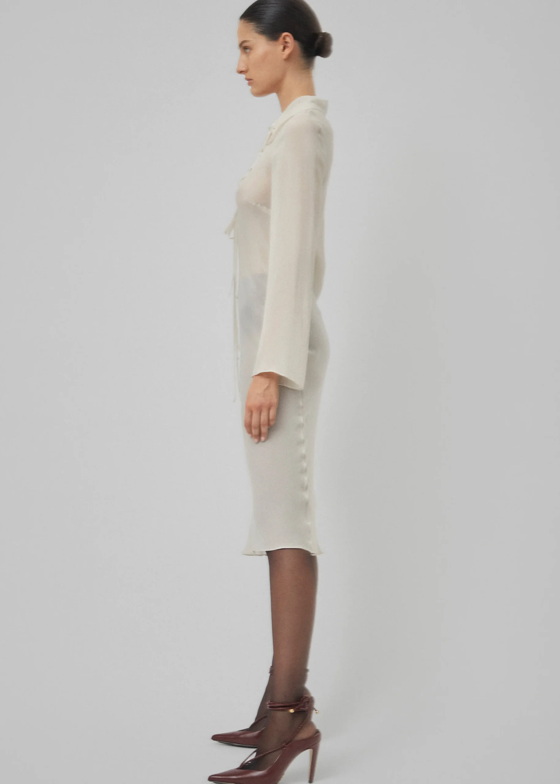 The Frankie Shop Beare Park Silk Georgette Tie Blouse Dress Powder Online