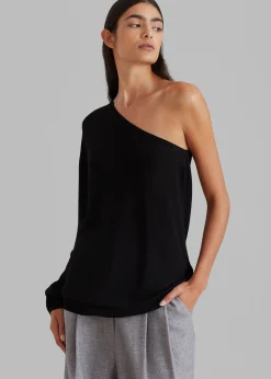 The Frankie Shop Bianca One Shoulder Loose Knit Top Black Clearance
