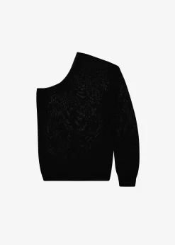 The Frankie Shop Bianca One Shoulder Loose Knit Top Black Clearance