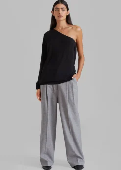 The Frankie Shop Bianca One Shoulder Loose Knit Top Black Clearance