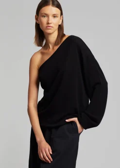 The Frankie Shop Bianca One Shoulder Loose Knit Top Black Clearance