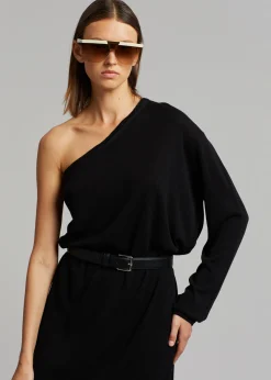 The Frankie Shop Bianca One Shoulder Loose Knit Top Black Clearance