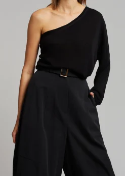 The Frankie Shop Bianca One Shoulder Loose Knit Top Black Clearance