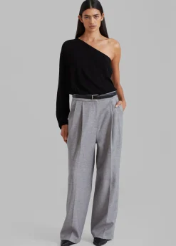 The Frankie Shop Bianca One Shoulder Loose Knit Top Black Clearance