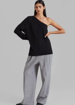 The Frankie Shop Bianca One Shoulder Loose Knit Top Black Clearance