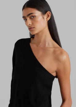 The Frankie Shop Bianca One Shoulder Loose Knit Top Black Clearance