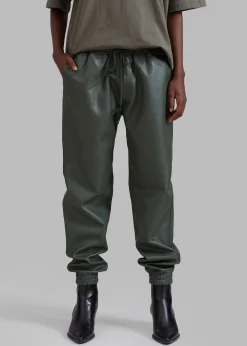 The Frankie Shop Brighton Faux Leather Joggers Olive Discount