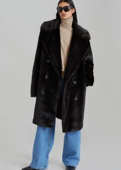 The Frankie Shop Brooke Faux Fur Coat Dark Espresso Online