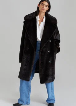 The Frankie Shop Brooke Faux Fur Coat Dark Espresso Online