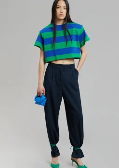 The Frankie Shop Caco Padded Cropped Tee Navy/Green Online