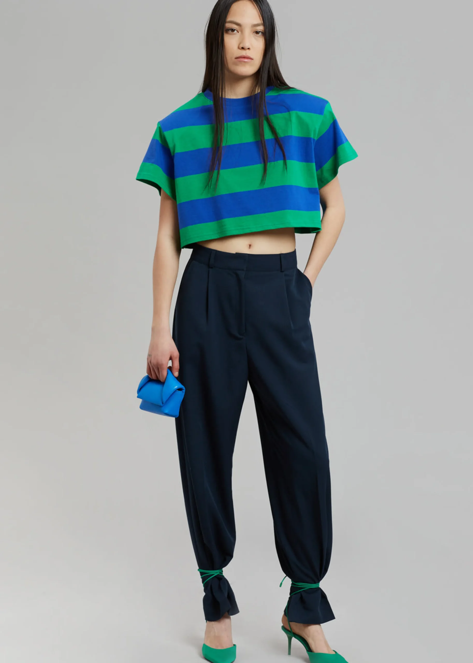 The Frankie Shop Caco Padded Cropped Tee Navy/Green Online
