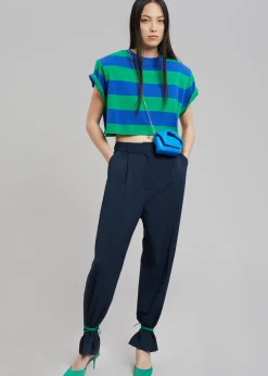 The Frankie Shop Caco Padded Cropped Tee Navy/Green Online