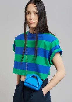 The Frankie Shop Caco Padded Cropped Tee Navy/Green Online