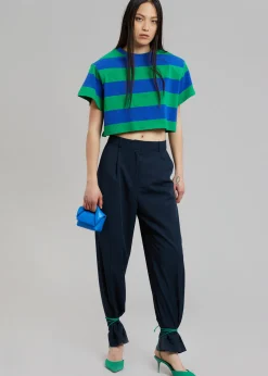 The Frankie Shop Caco Padded Cropped Tee Navy/Green Online