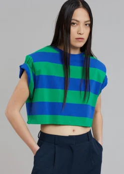 The Frankie Shop Caco Padded Cropped Tee Navy/Green Online