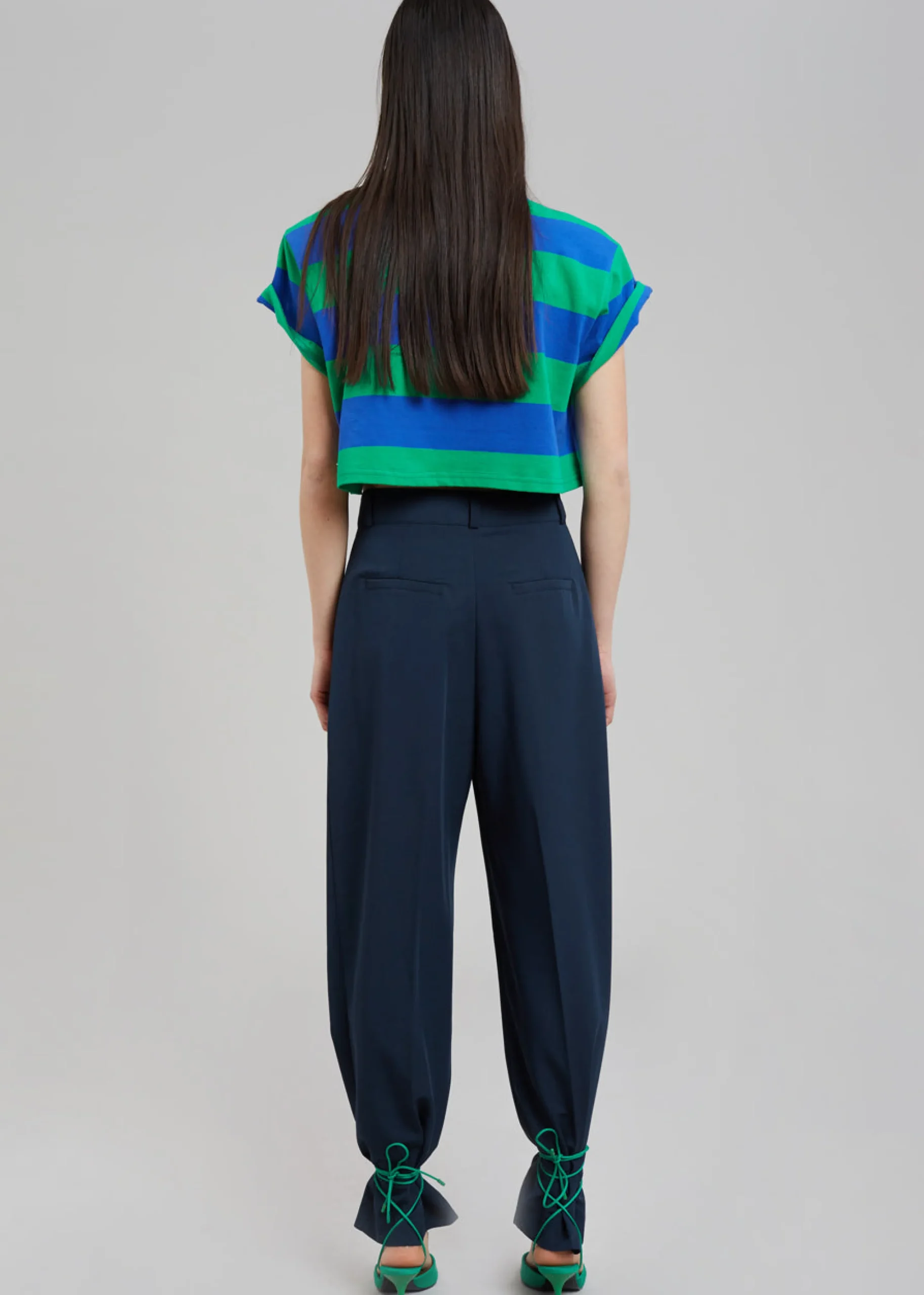The Frankie Shop Caco Padded Cropped Tee Navy/Green Online