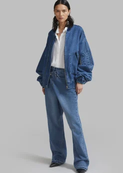 The Frankie Shop Cade Denim Bomber Medium Wash New