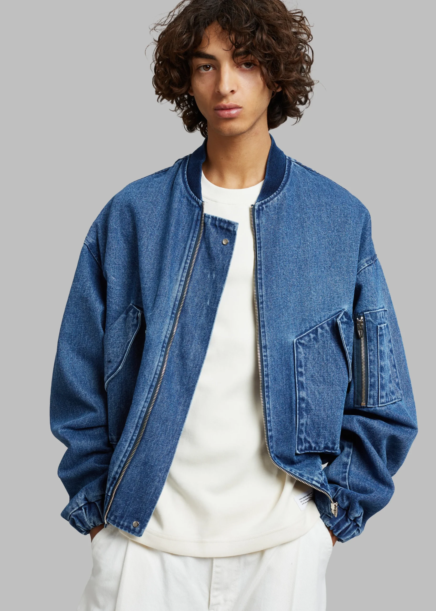 The Frankie Shop Cade Denim Bomber Medium Wash New