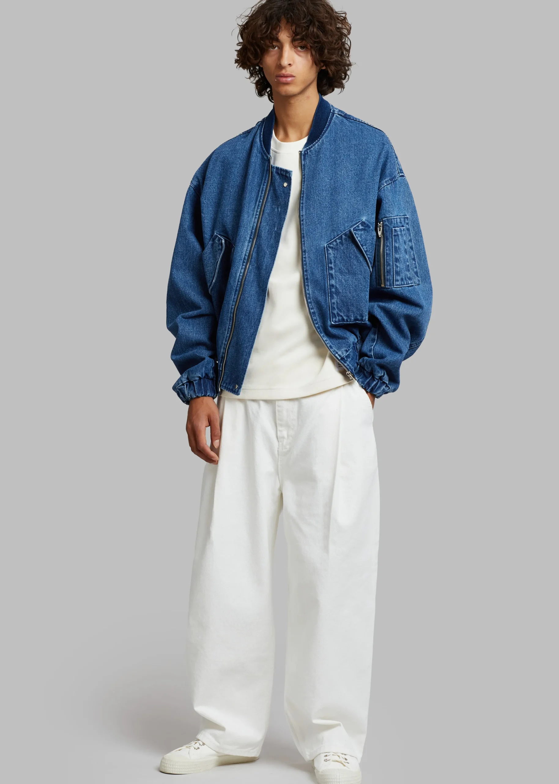 The Frankie Shop Cade Denim Bomber Medium Wash New