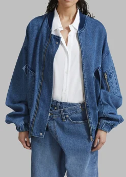 The Frankie Shop Cade Denim Bomber Medium Wash New