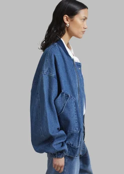 The Frankie Shop Cade Denim Bomber Medium Wash New