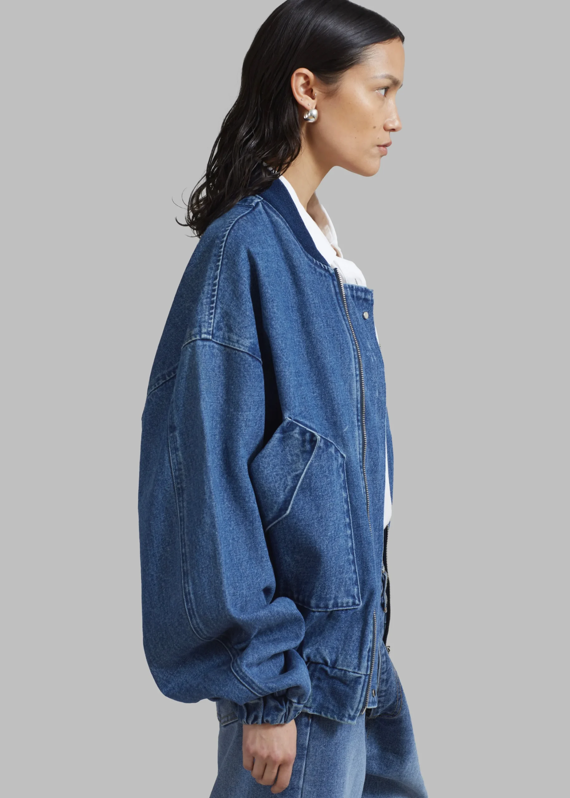 The Frankie Shop Cade Denim Bomber Medium Wash New