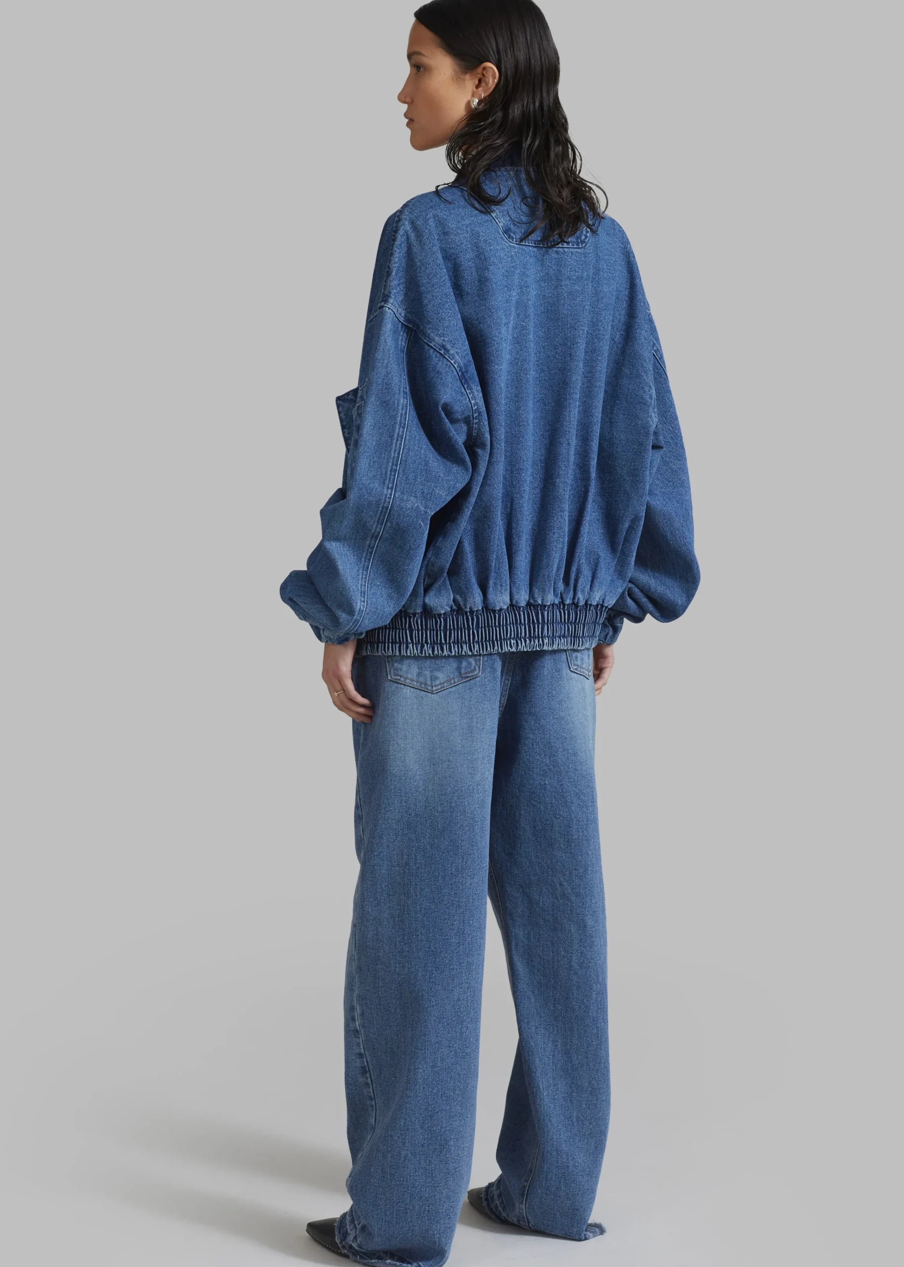 The Frankie Shop Cade Denim Bomber Medium Wash New