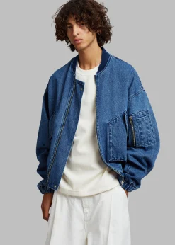 The Frankie Shop Cade Denim Bomber Medium Wash New