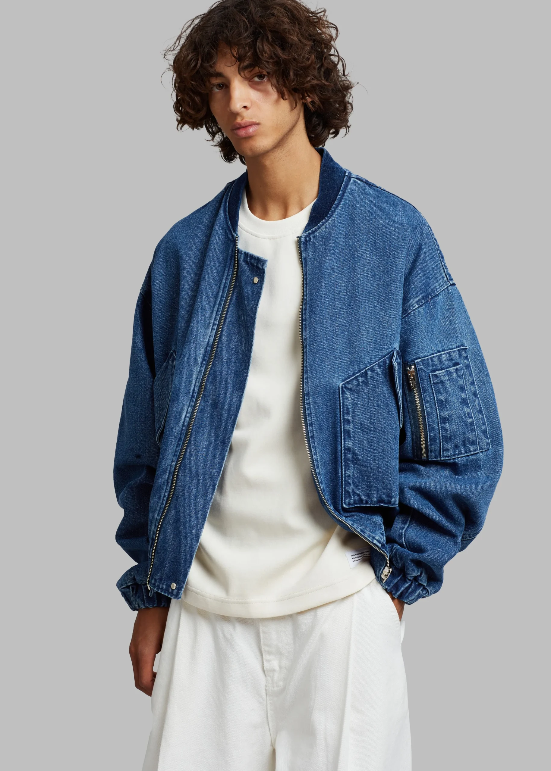 The Frankie Shop Cade Denim Bomber Medium Wash New