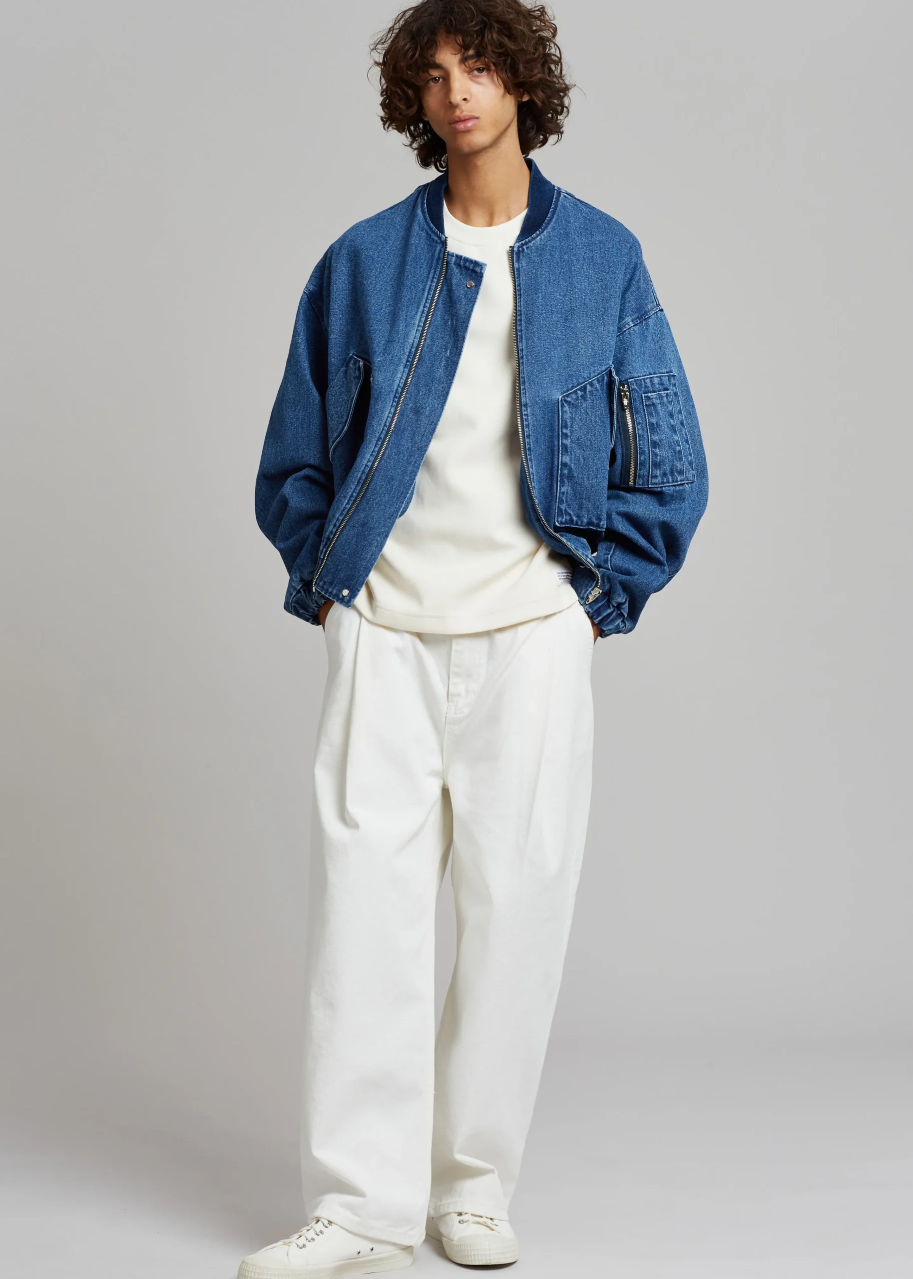 The Frankie Shop Cade Denim Bomber Medium Wash New