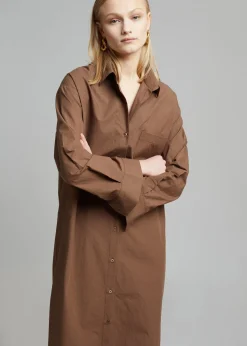 The Frankie Shop Cala Organic Cotton Shirt Dress Chocolate Discount