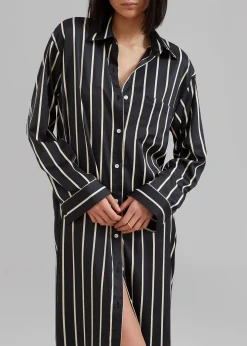 The Frankie Shop Cala Satin Shirt Dress Beige Stripe Discount