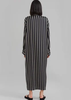 The Frankie Shop Cala Satin Shirt Dress Beige Stripe Discount