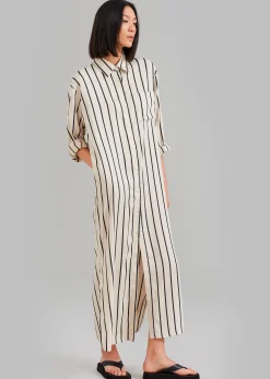 The Frankie Shop Cala Satin Shirt Dress Black Stripe Discount