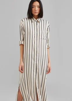 The Frankie Shop Cala Satin Shirt Dress Black Stripe Discount