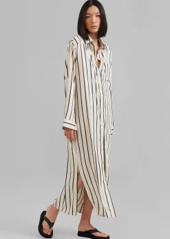 The Frankie Shop Cala Satin Shirt Dress Black Stripe Discount