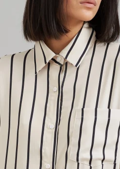 The Frankie Shop Cala Satin Shirt Dress Black Stripe Discount