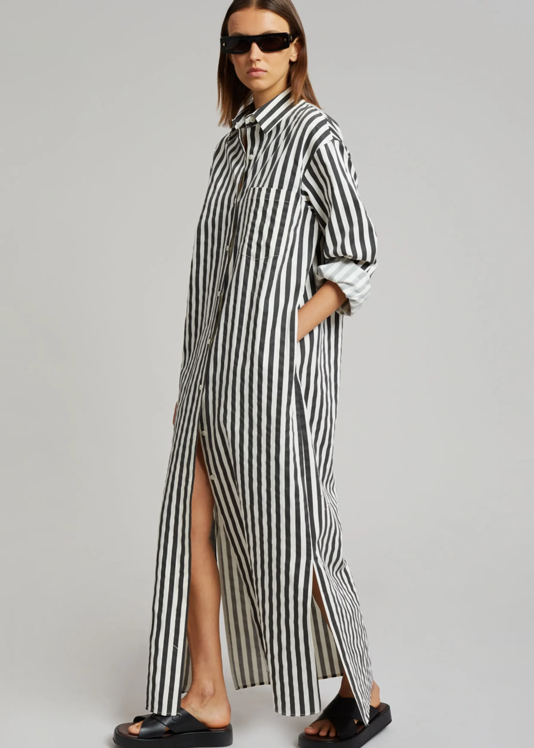 The Frankie Shop Cala Shirt Dress Black Stripe