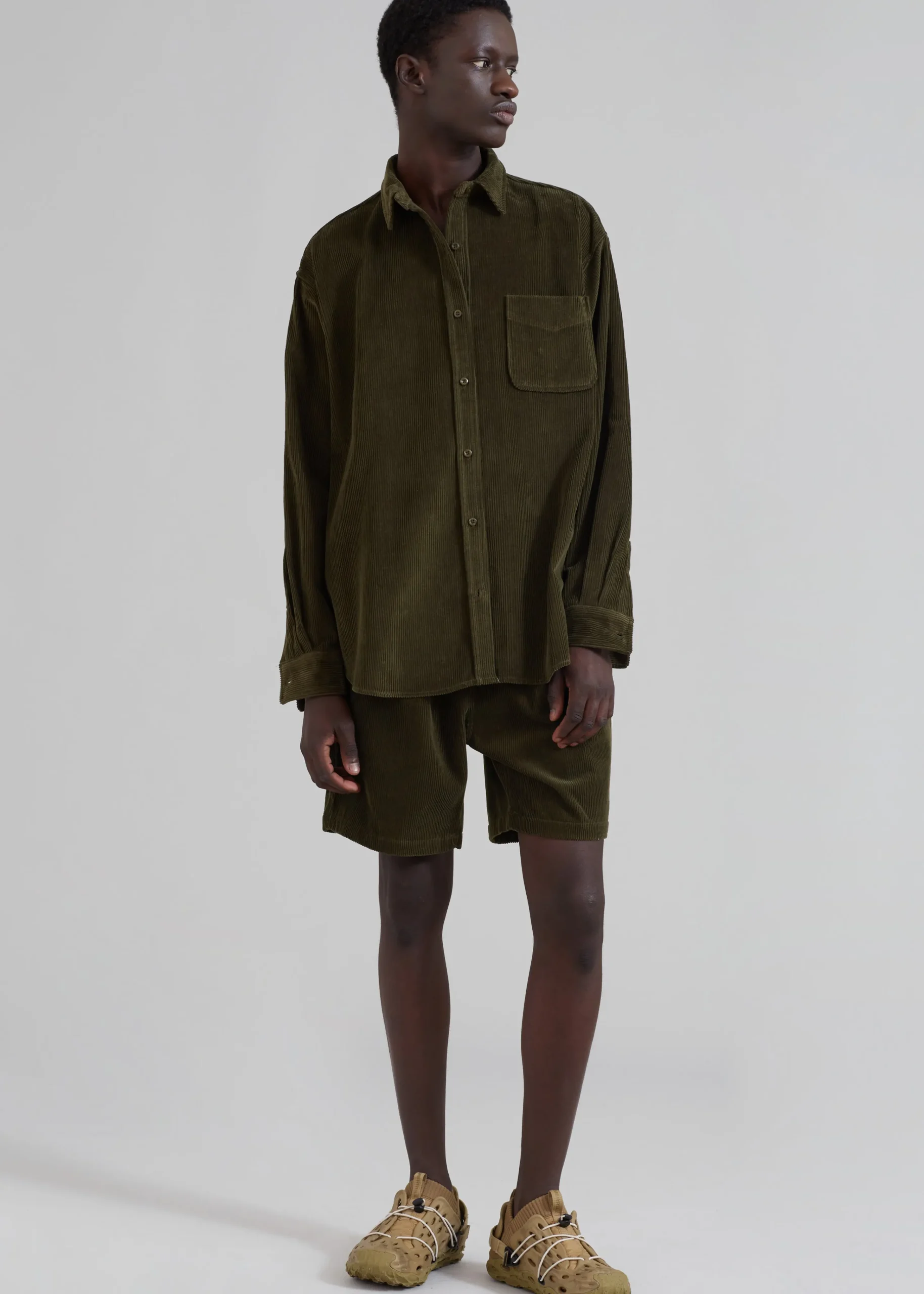 The Frankie Shop Camden Corduroy Shirt Olive Hot