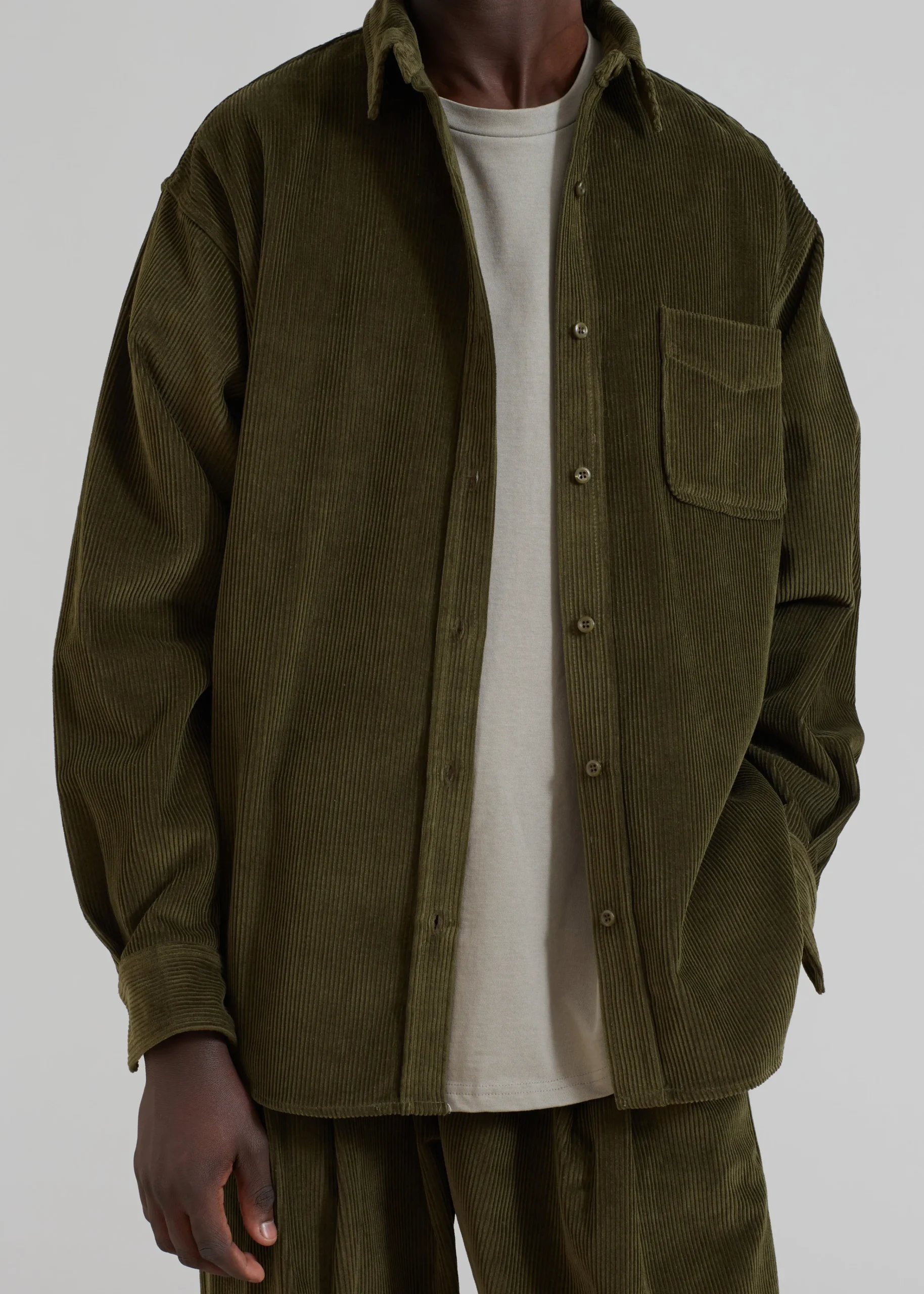 The Frankie Shop Camden Corduroy Shirt Olive Hot
