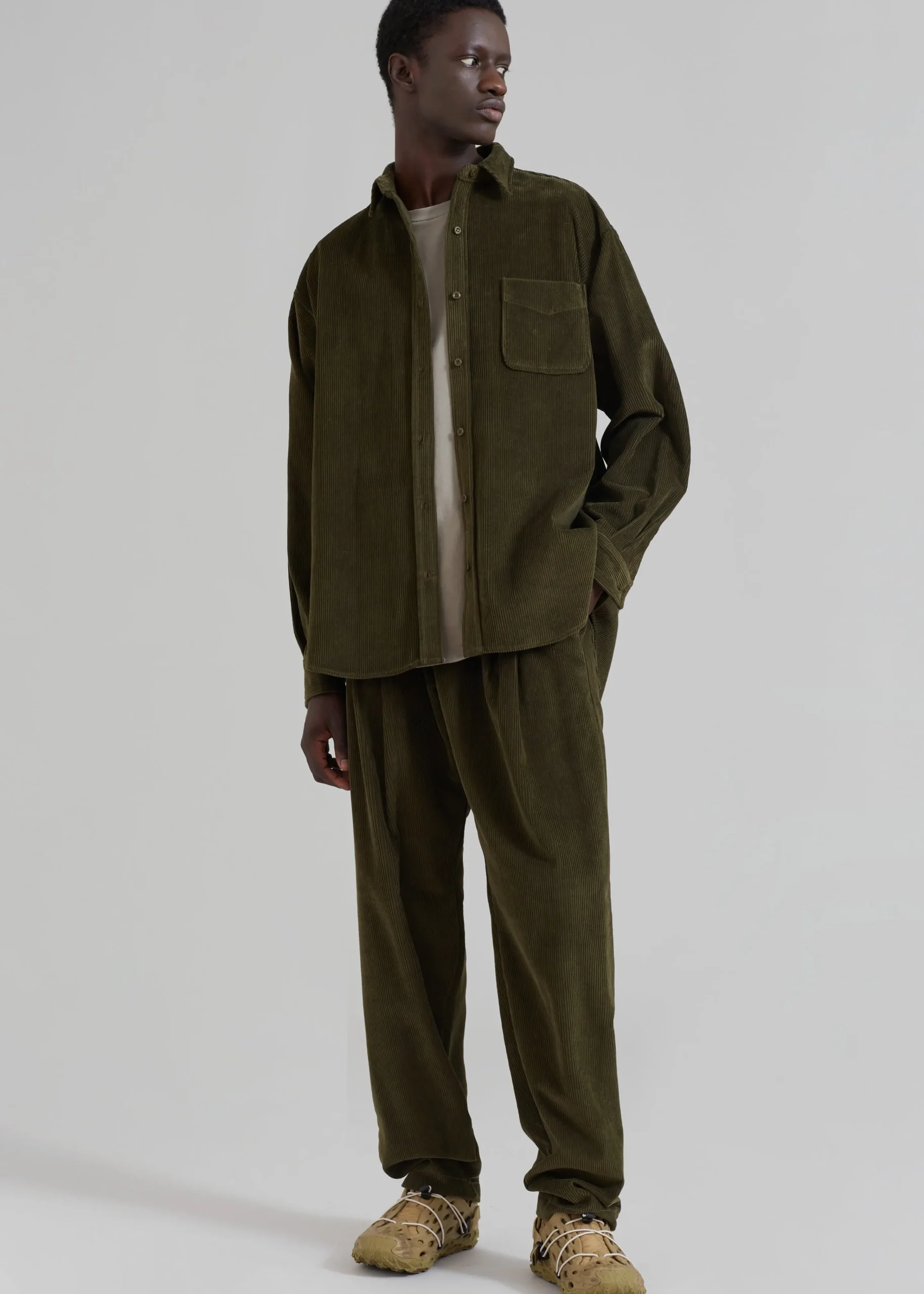 The Frankie Shop Camden Corduroy Shirt Olive Hot