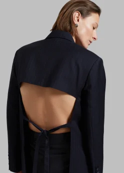 The Frankie Shop Cedric Open Back Blazer Navy Stripe