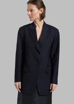 The Frankie Shop Cedric Open Back Blazer Navy Stripe