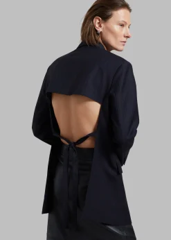 The Frankie Shop Cedric Open Back Blazer Navy Stripe