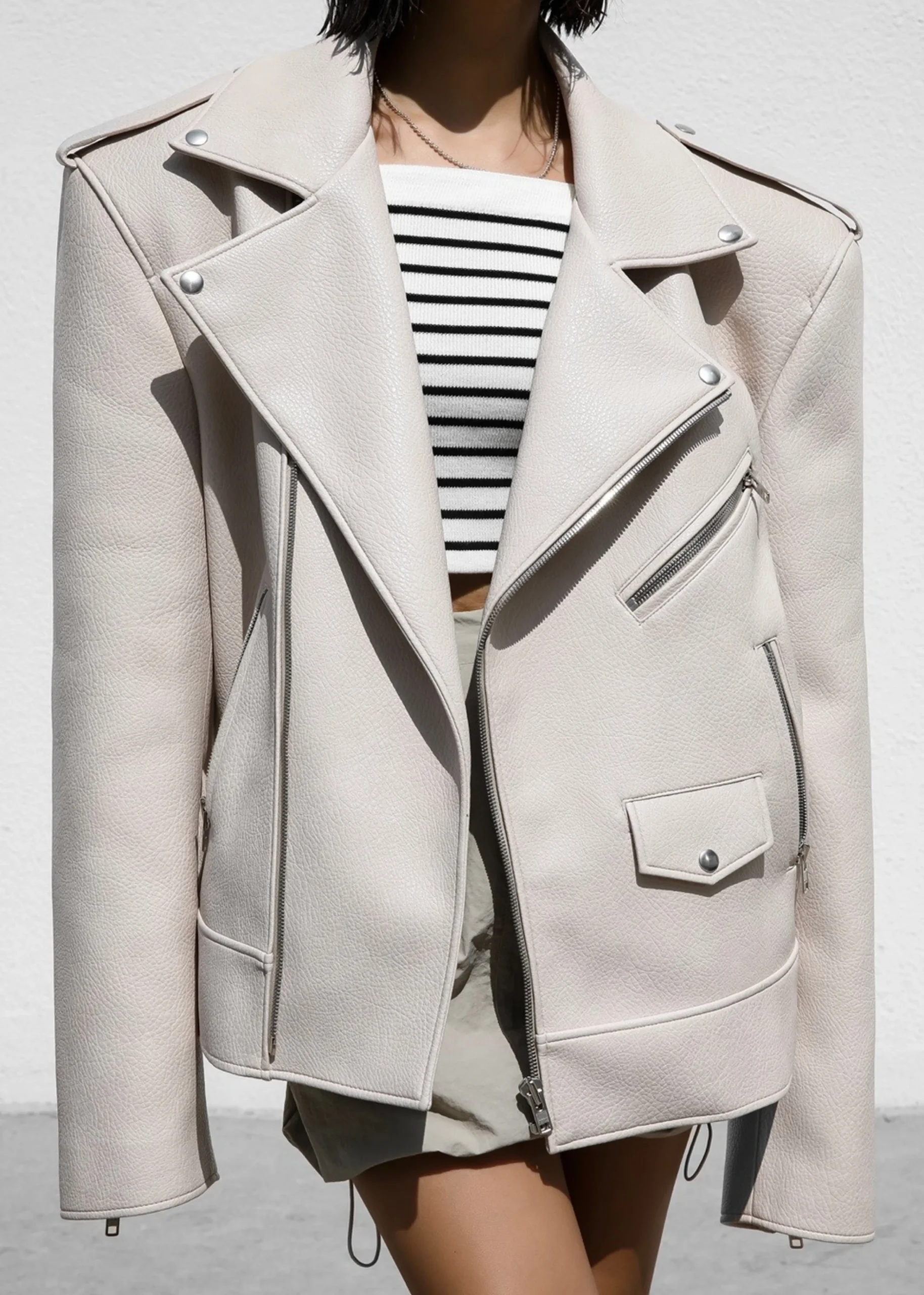 The Frankie Shop Chicago Oversized Perfecto Jacket Cream Sale