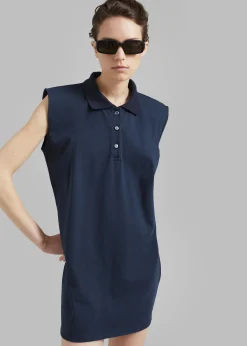 The Frankie Shop Chris Polo Padded Shoulders Mini Dress Navy Online