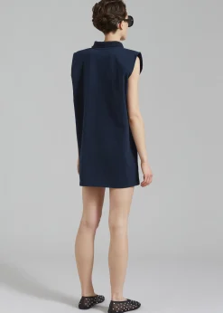 The Frankie Shop Chris Polo Padded Shoulders Mini Dress Navy Online