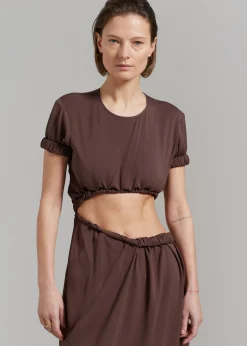 The Frankie Shop Christopher Esber Roll Sleeve Tee Dress Chocolate New